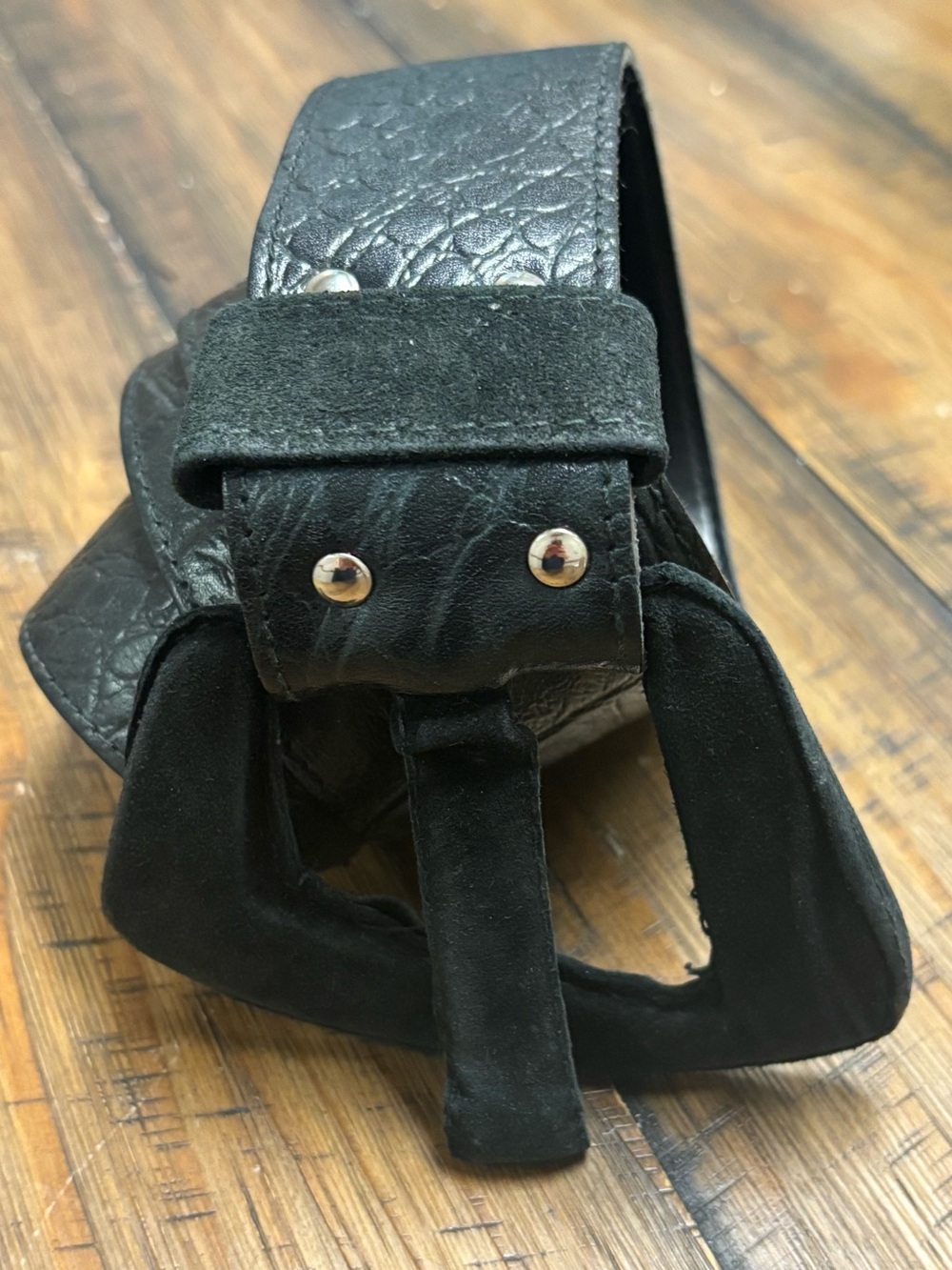 Vintage Italian Solstizia Black Croc Wide Leather Belt With Suede Buckle Sz L